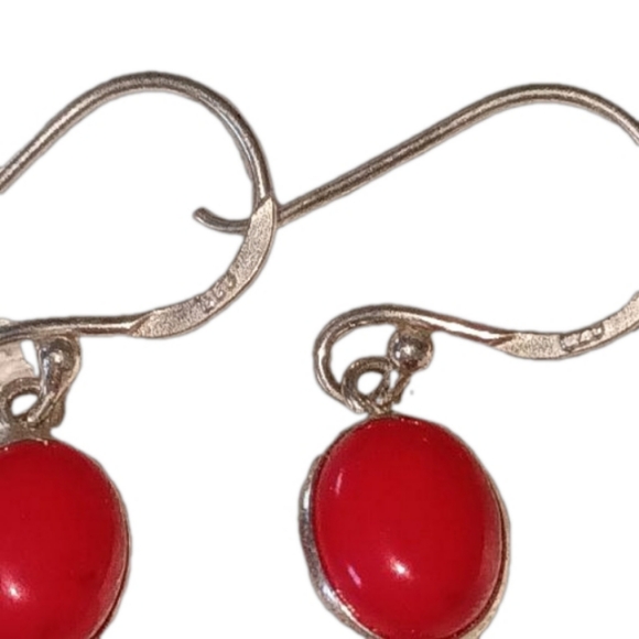 Red Coral Silver Handmade Earrings - Picture 2 of 4